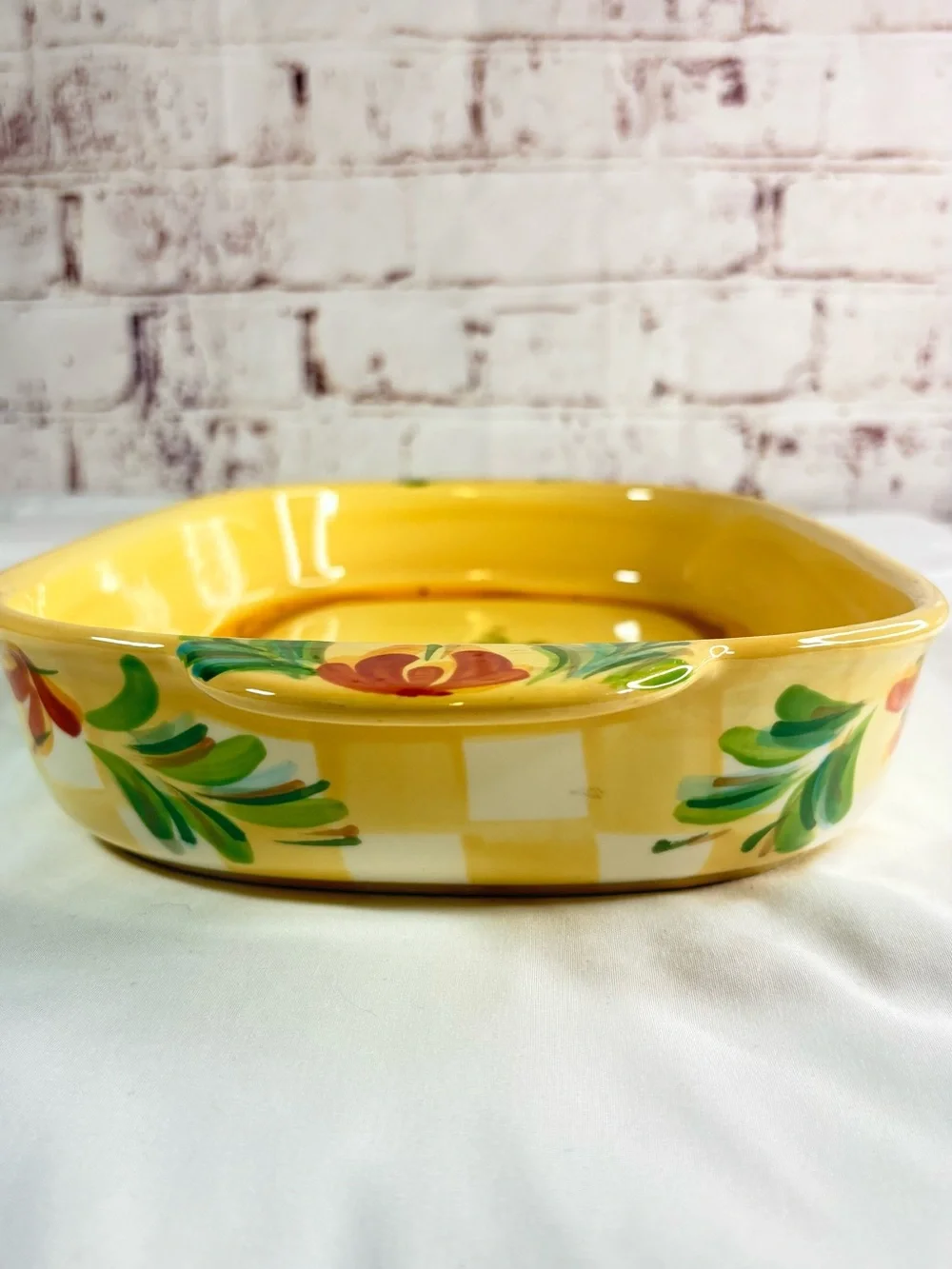 Gail Pittman White Ceramic Oven & Microwave Safe Dish with Green Mark